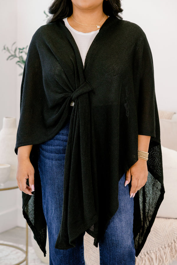 Chic Soul plus size clothing, black sweater 3/4 sleeve poncho 