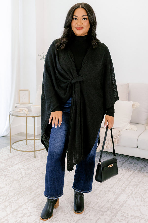 Chic Soul plus size clothing, black sweater 3/4 sleeve poncho 