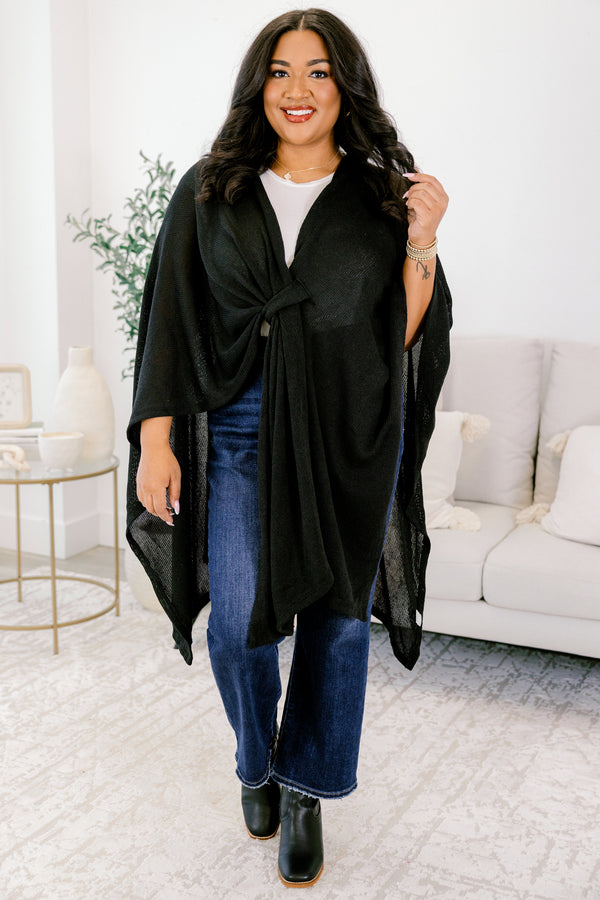 Chic Soul plus size clothing, black sweater 3/4 sleeve poncho 