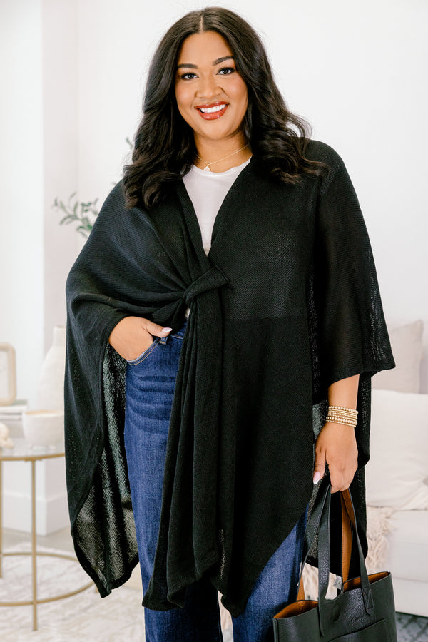 Chic Soul plus size clothing, black sweater 3/4 sleeve poncho 