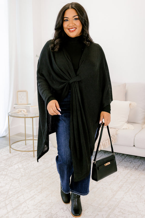 Chic Soul plus size clothing, black sweater 3/4 sleeve poncho 