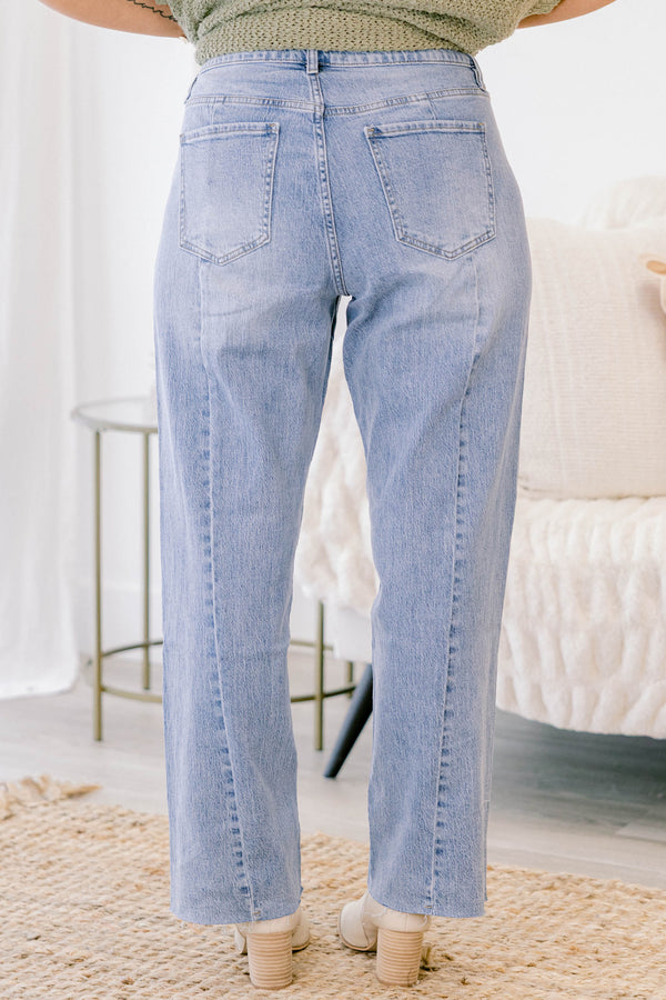 Chic Soul plus size clothing, full length medium wash straight leg blue jeans