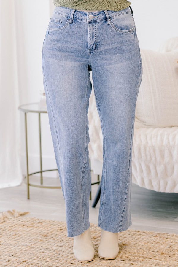 Chic Soul plus size clothing, full length medium wash straight leg blue jeans