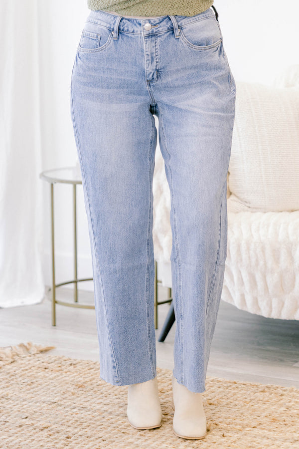 Chic Soul plus size clothing, full length medium wash straight leg blue jeans