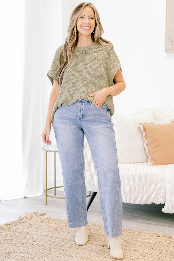 Chic Soul plus size clothing, full length medium wash straight leg blue jeans