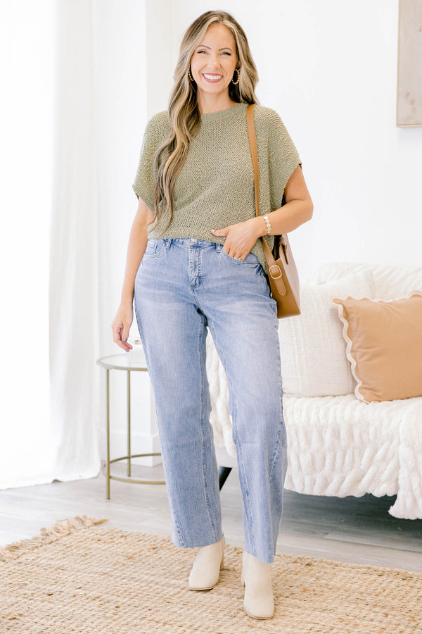 Chic Soul plus size clothing, full length medium wash straight leg blue jeans