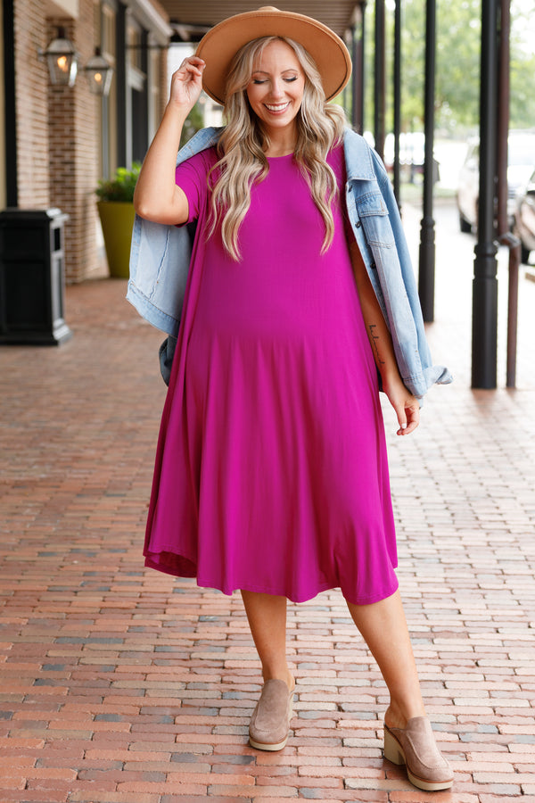 Chic Soul plus size clothing, eggplant purple flowy short sleeves midi dress