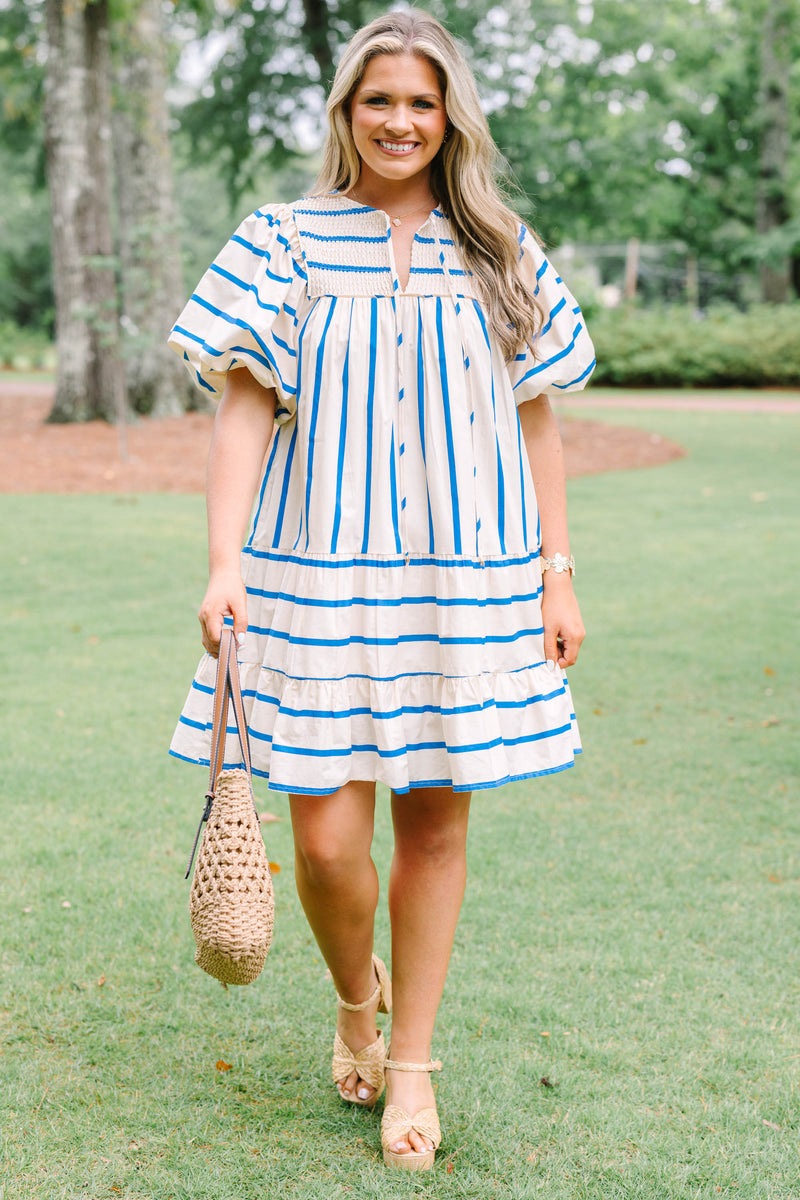 blue and white striped plus size dress Women's Something Good Dress, Size:SIZE M The playful stripe pattern sale: Black Friday RED 2025 Flock Of Bats Purple