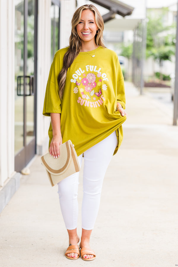 Chic Soul plus size clothing, olive mustard short sleeve boyfriend tee with 