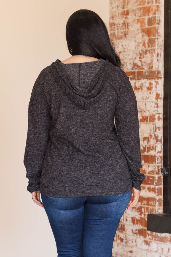 Chic Soul plus size clothing, black and charcoal colored long sleeve soft top with v neckline