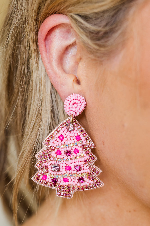Sparkle Like A Tree Earrings, Pink