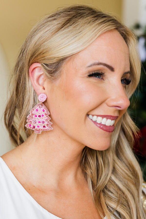 Sparkle Like A Tree Earrings, Pink