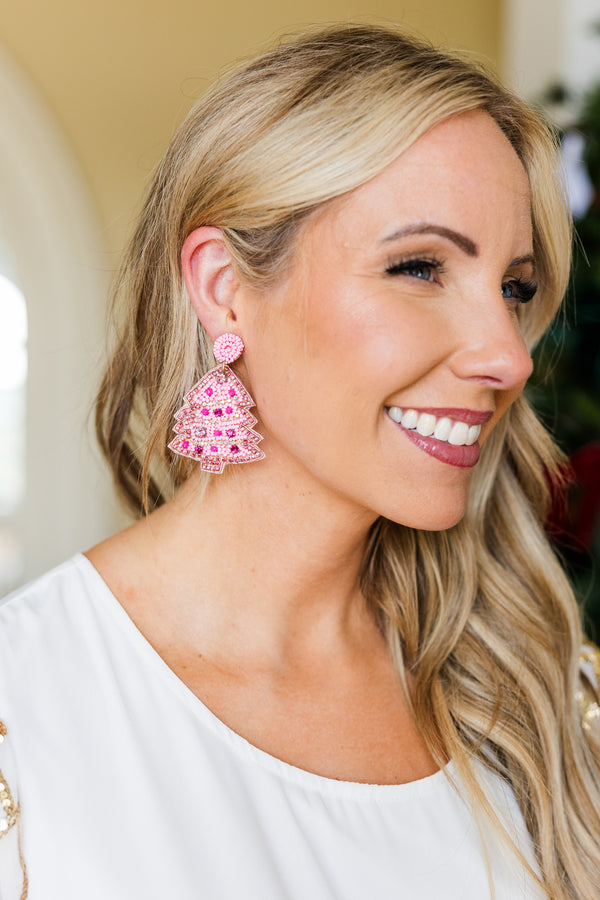 Sparkle Like A Tree Earrings, Pink