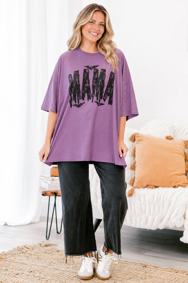 Chic Soul plus size clothing, purple half sleeve oversized boyfriend tee with 