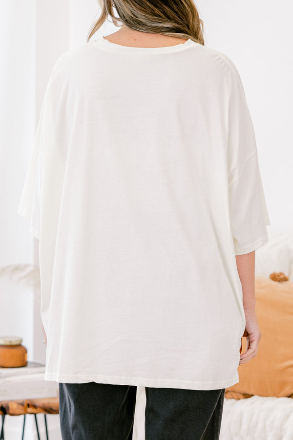 Chic Soul plus size clothing, Ivory boyfriend half sleeve tee with 