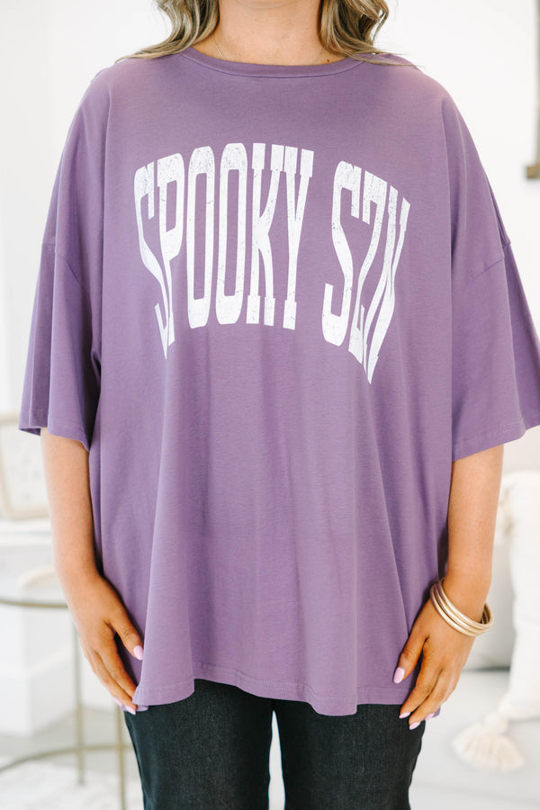 Plus Size lilac gray oversized boyfriend tee with white 