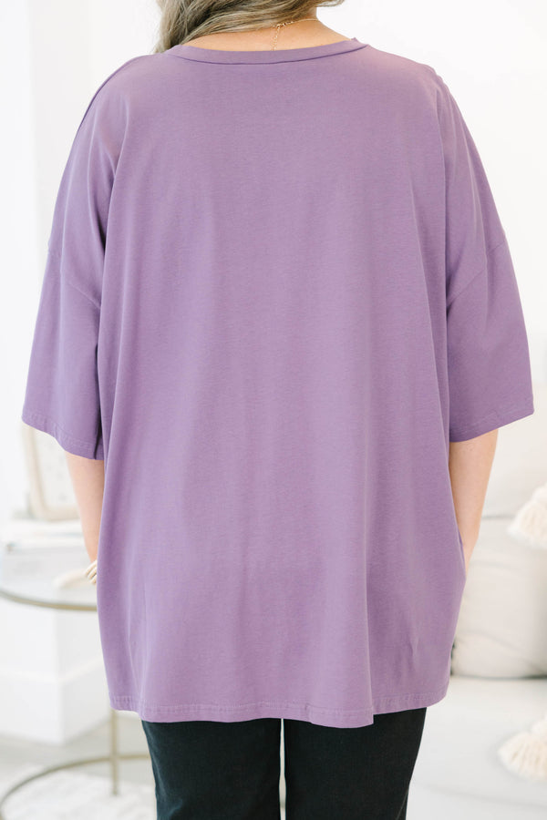 Plus Size lilac gray oversized boyfriend tee with white 