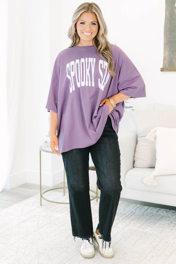 Plus Size lilac gray oversized boyfriend tee with white 