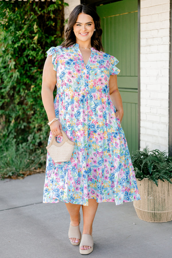midi floral mini dresses Wholesale MOQ6 Ruffled Hem Smocked Floral Short Sleeve Midi Dress