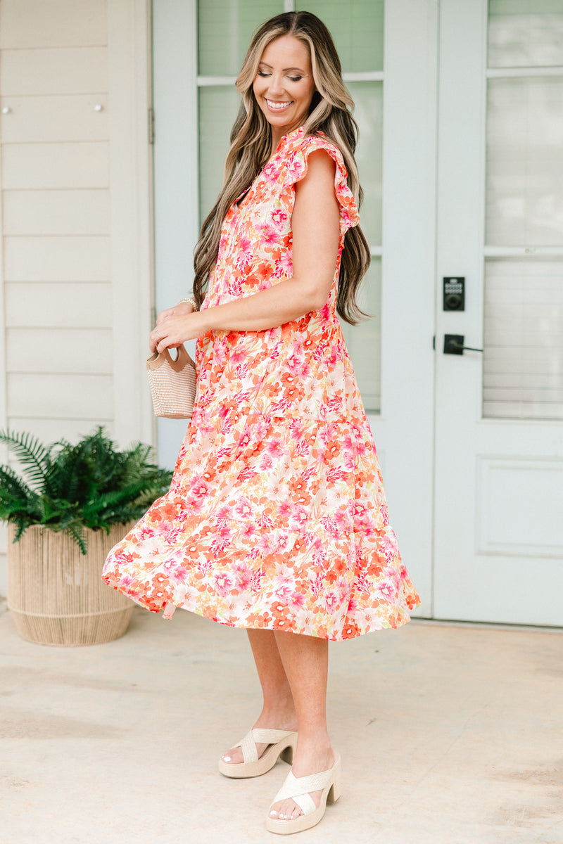 Women's Springtime Splendor Midi Dress, Pink | Size: 2X by Chic Soul