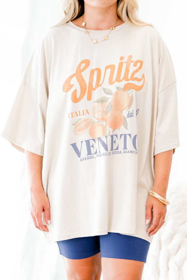 Chic Soul plus size clothing, dust colored short sleeve graphic tee with the word 