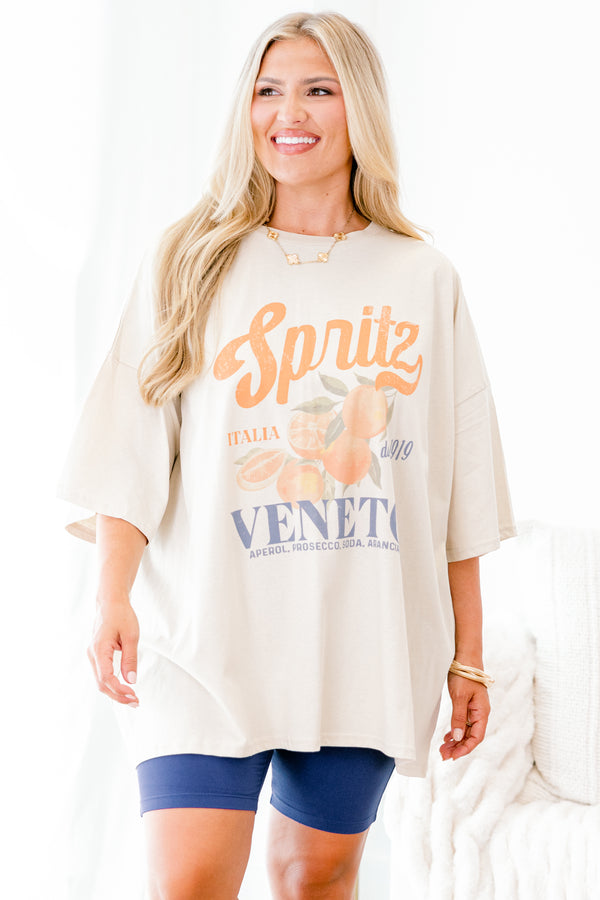 Chic Soul plus size clothing, dust colored short sleeve graphic tee with the word 