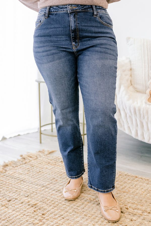 Chic Soul plus size clothing, dark wash straight leg blue jeans