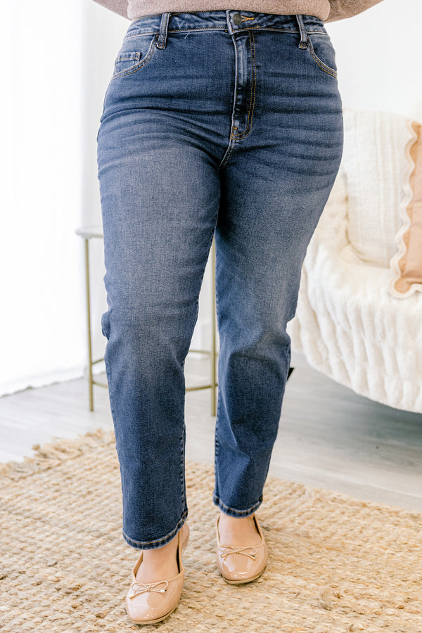 Chic Soul plus size clothing, dark wash straight leg blue jeans