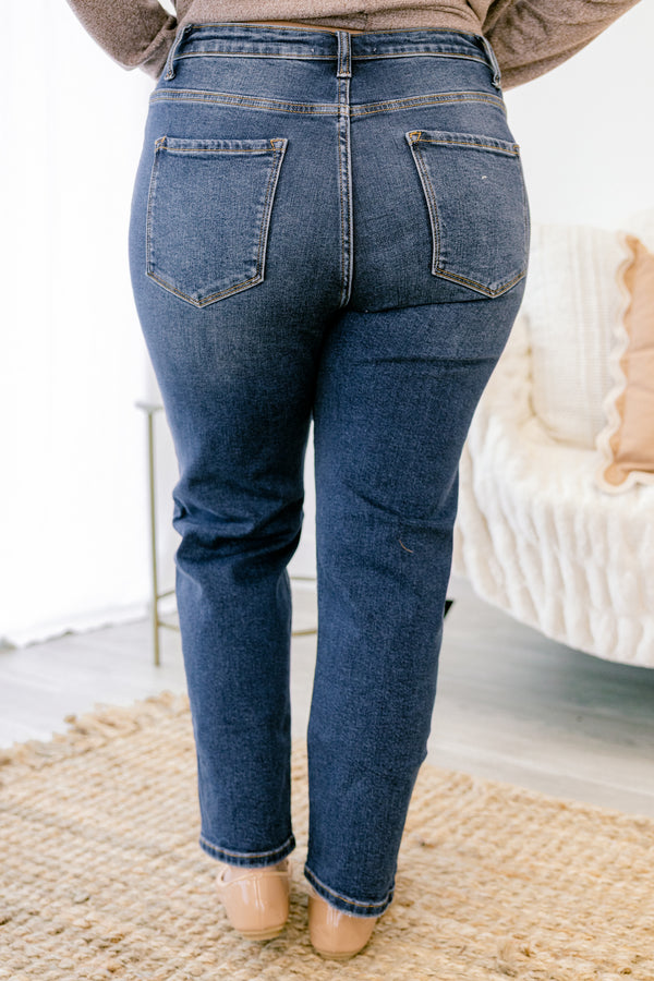 Chic Soul plus size clothing, dark wash straight leg blue jeans