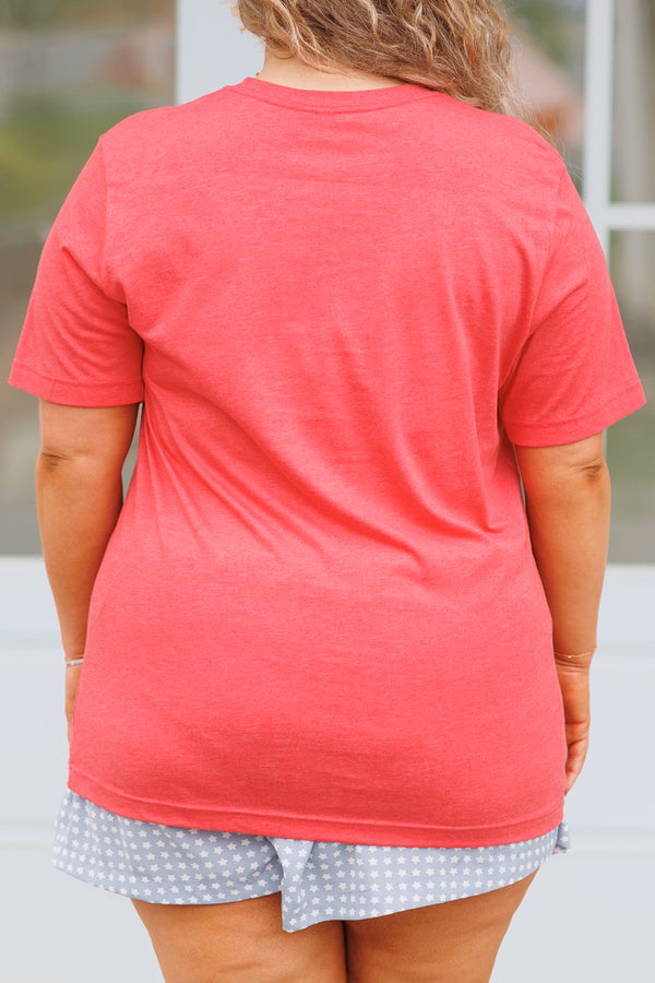 Chic Soul plus size clothing, heather red t shirt with 