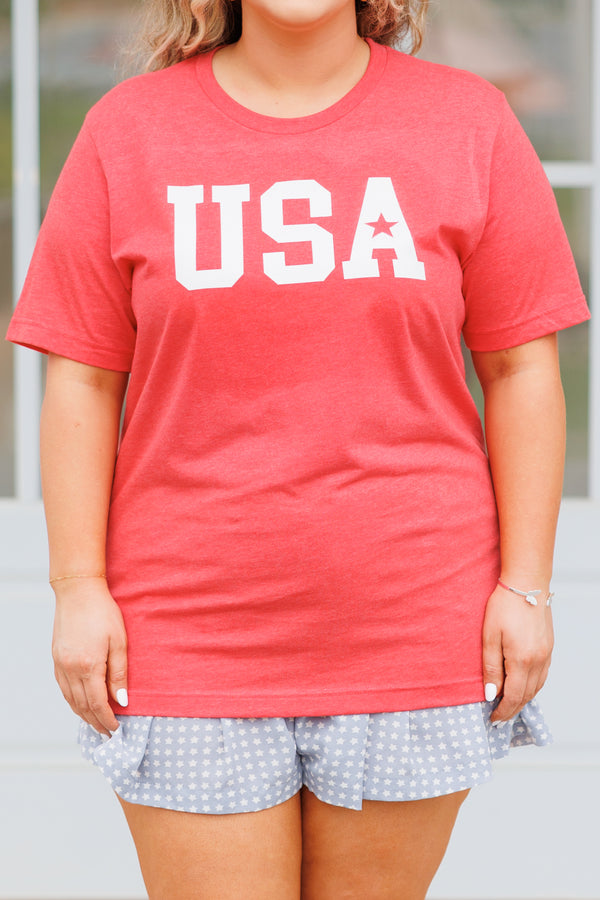 Chic Soul plus size clothing, heather red t shirt with 