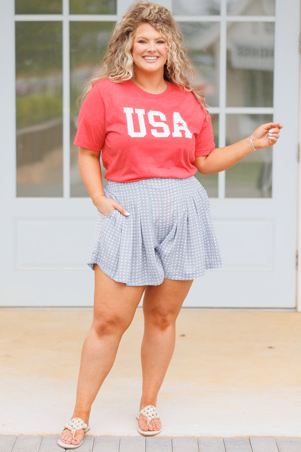 Chic Soul plus size clothing, heather red t shirt with 