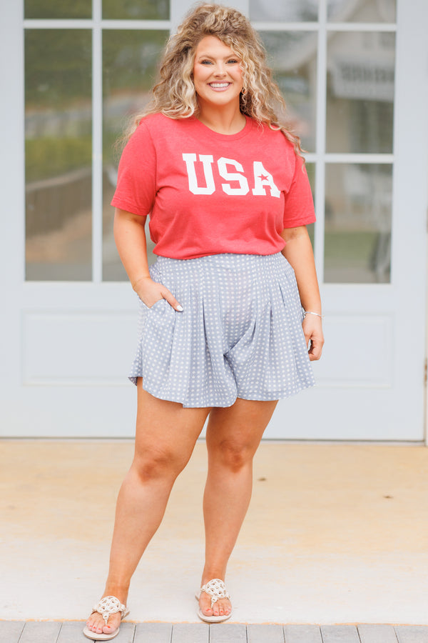 Chic Soul plus size clothing, heather red t shirt with 