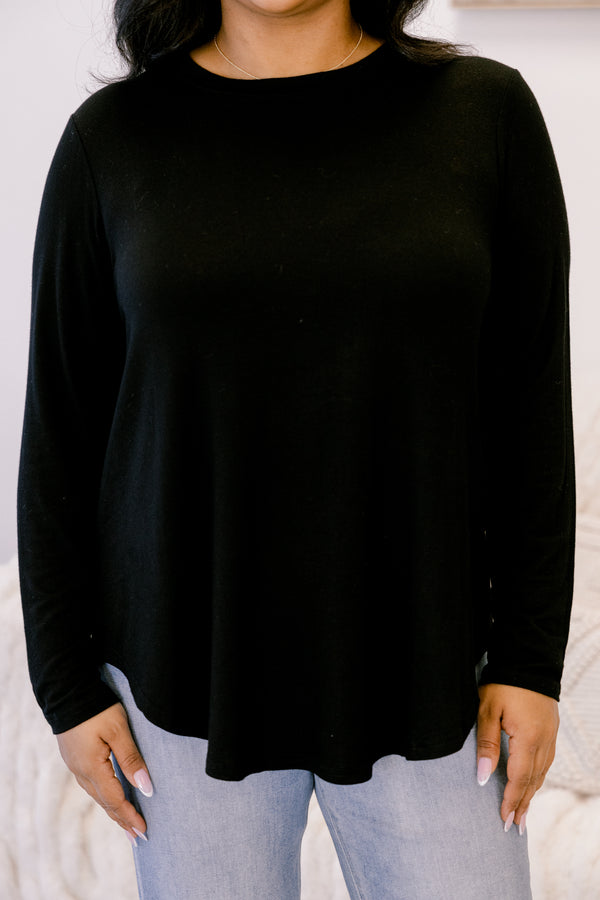 Chic Soul plus size clothing, black long sleeve scoop hem top