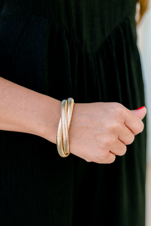 Chic Soul plus size clothing, two gold round snake chain bracelets interlaced