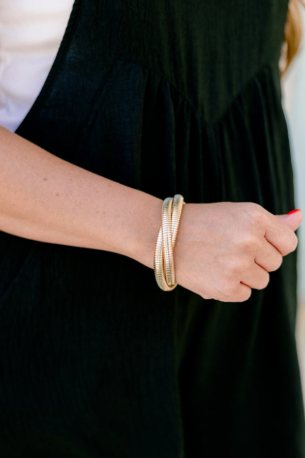 Chic Soul plus size clothing, two gold round snake chain bracelets interlaced