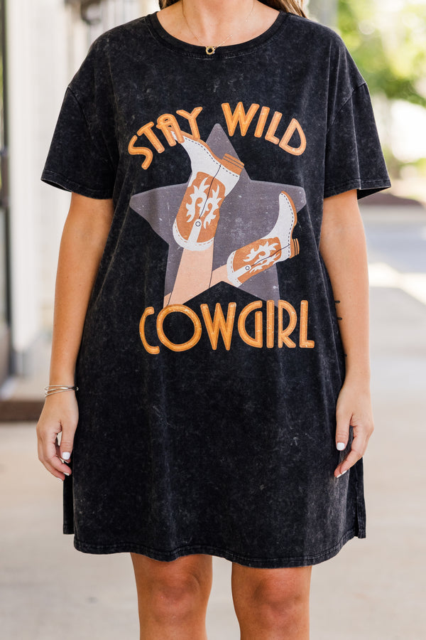 Stay Wild Cowgirl T-Shirt Dress, Black