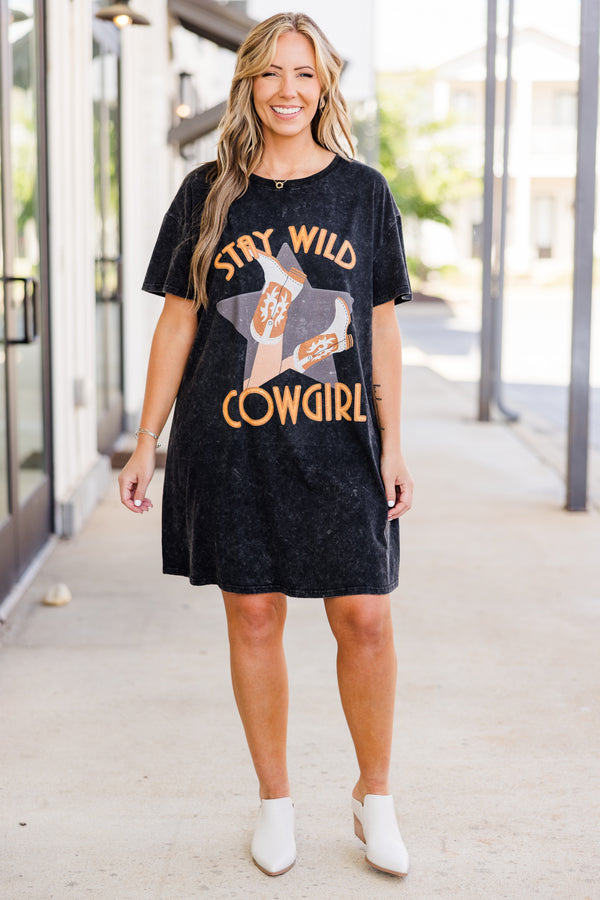 Stay Wild Cowgirl T-Shirt Dress, Black