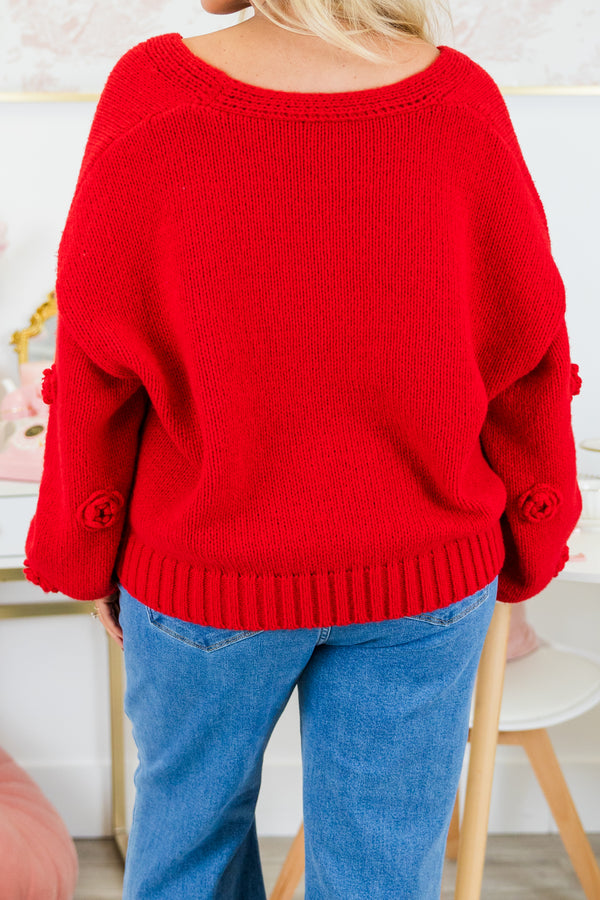 Chic Soul plus size clothing, red cropped long sleeve cardigans with roset buttons