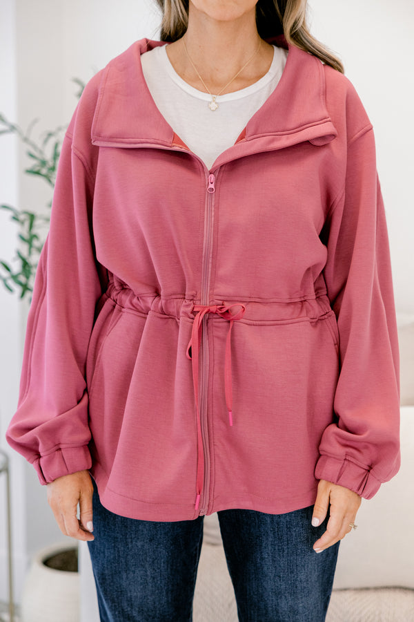 Chic Soul plus size clothing, red jacket with long sleeves and sinched waist that ties into a bow as well as a collar 