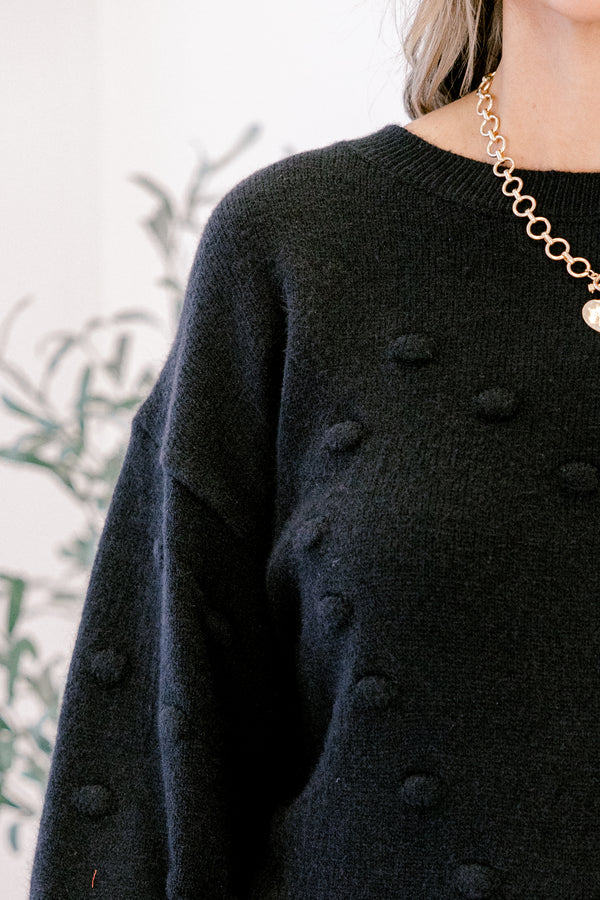 Chic Soul plus size clothing, black long sleeve sweater with raised dots making the shape of a heart on the front