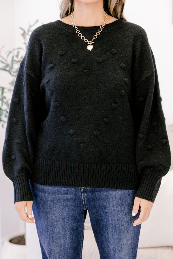 Chic Soul plus size clothing, black long sleeve sweater with raised dots making the shape of a heart on the front