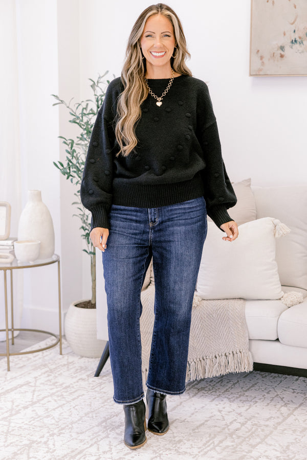 Chic Soul plus size clothing, black long sleeve sweater with raised dots making the shape of a heart on the front