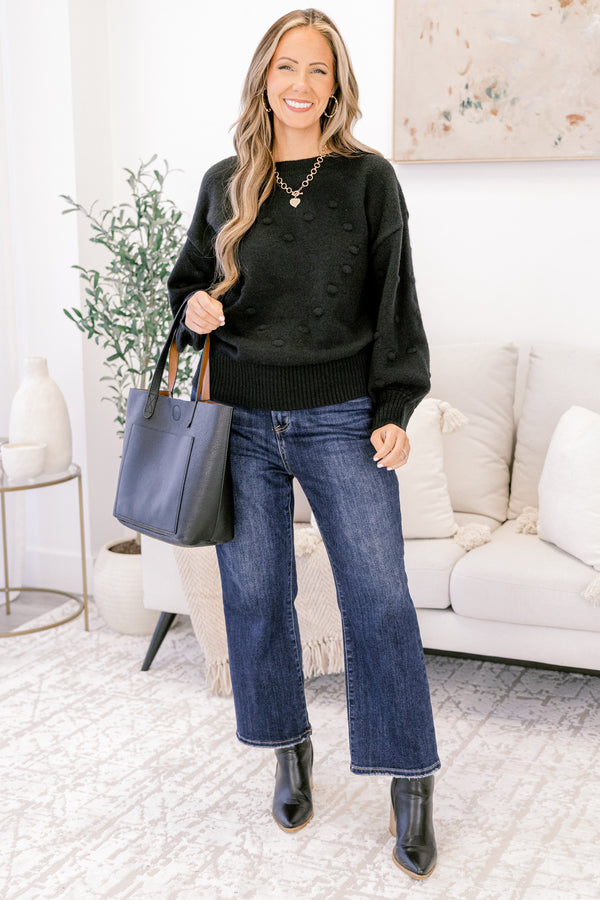 Chic Soul plus size clothing, black long sleeve sweater with raised dots making the shape of a heart on the front