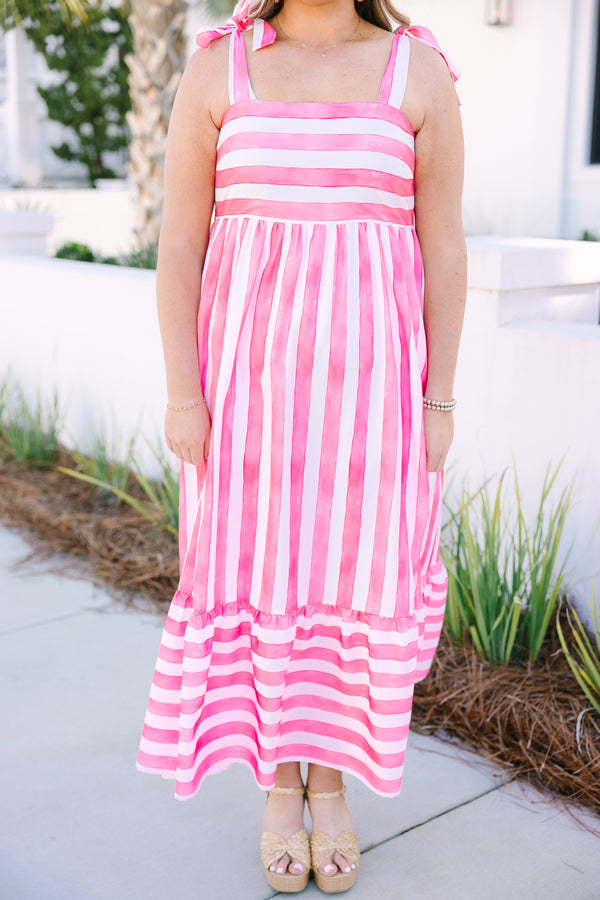 Chic Soul plus size clothing, pink and white stripe tie sleeve maxi dress 