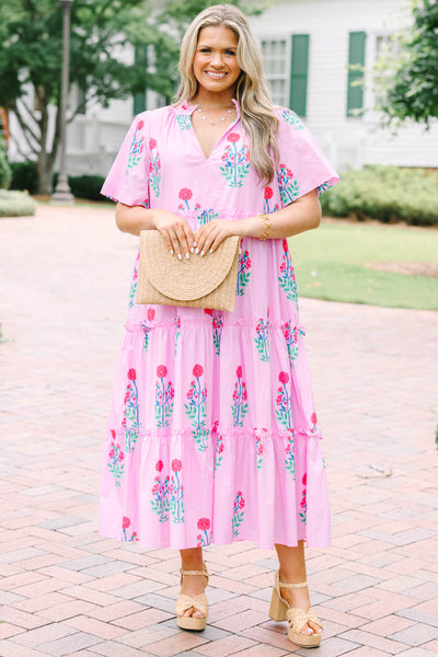 fuchsia floral maxi dress Fuchsia Floral Waist Tie Open Back Maxi