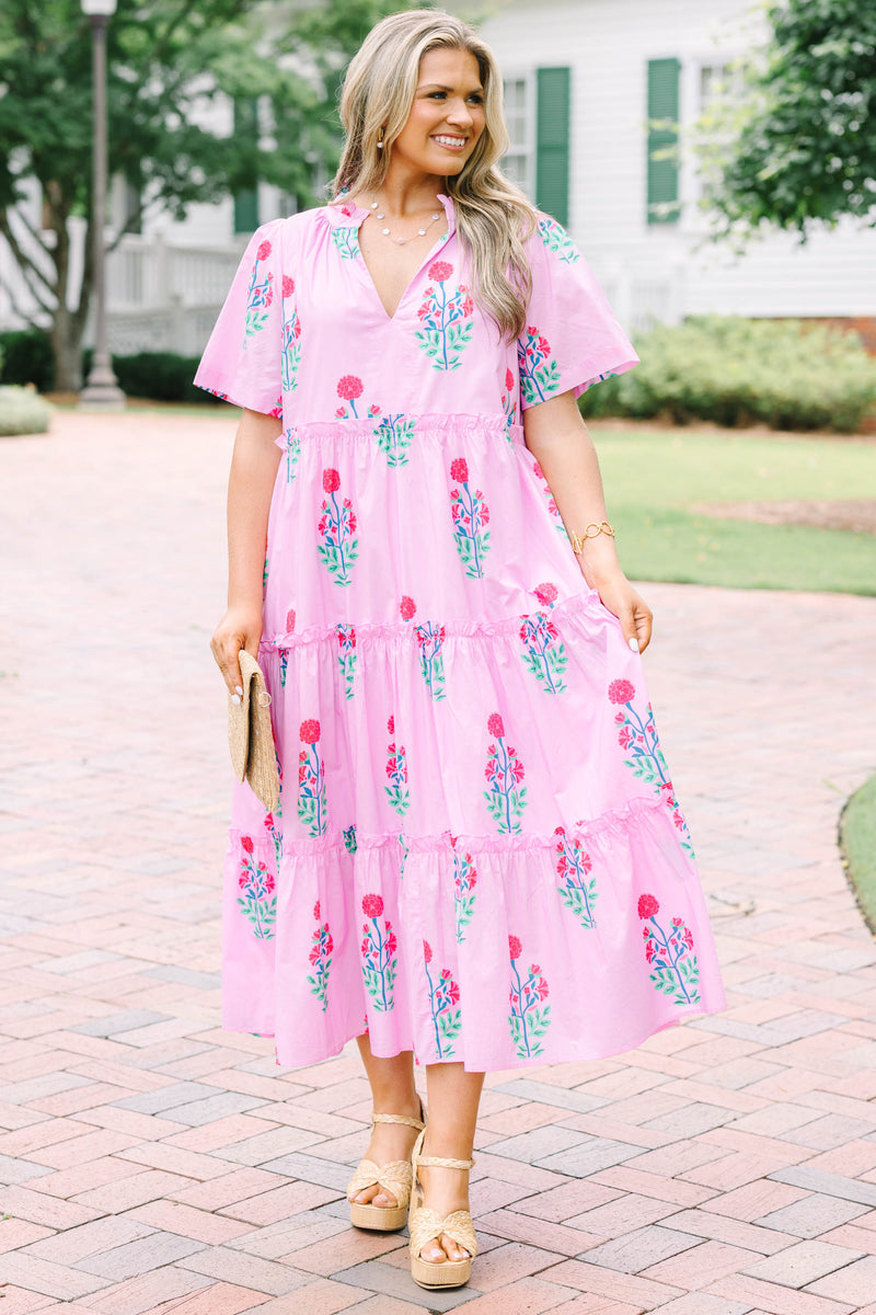 fuchsia floral midi dress Fuchsia-print flowing midi dress