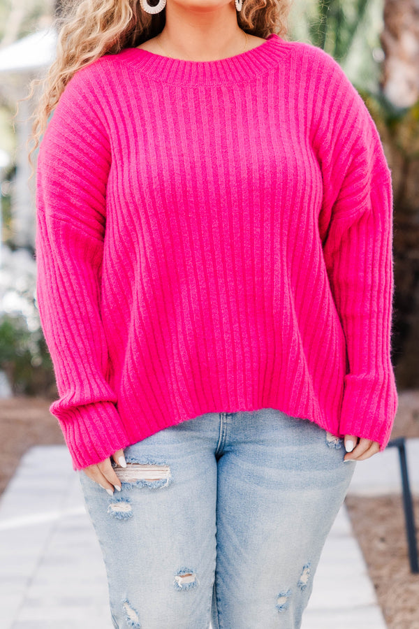 Chic Soul plus size clothing, ribbed knit pink long sleeve sweater