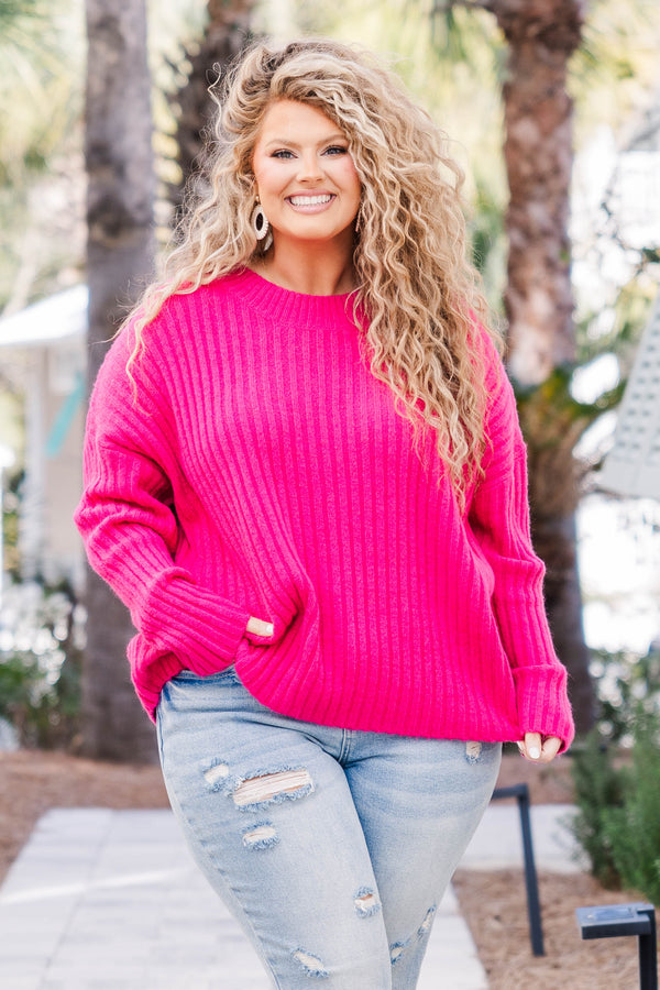 Chic Soul plus size clothing, ribbed knit pink long sleeve sweater
