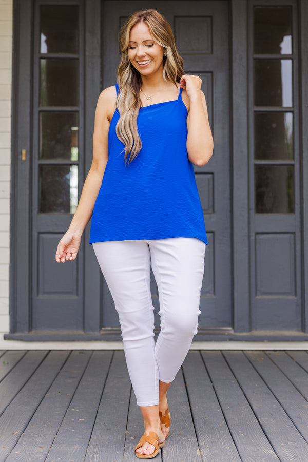 Chic Soul plus size clothing, royal blue tank top with straps that tie